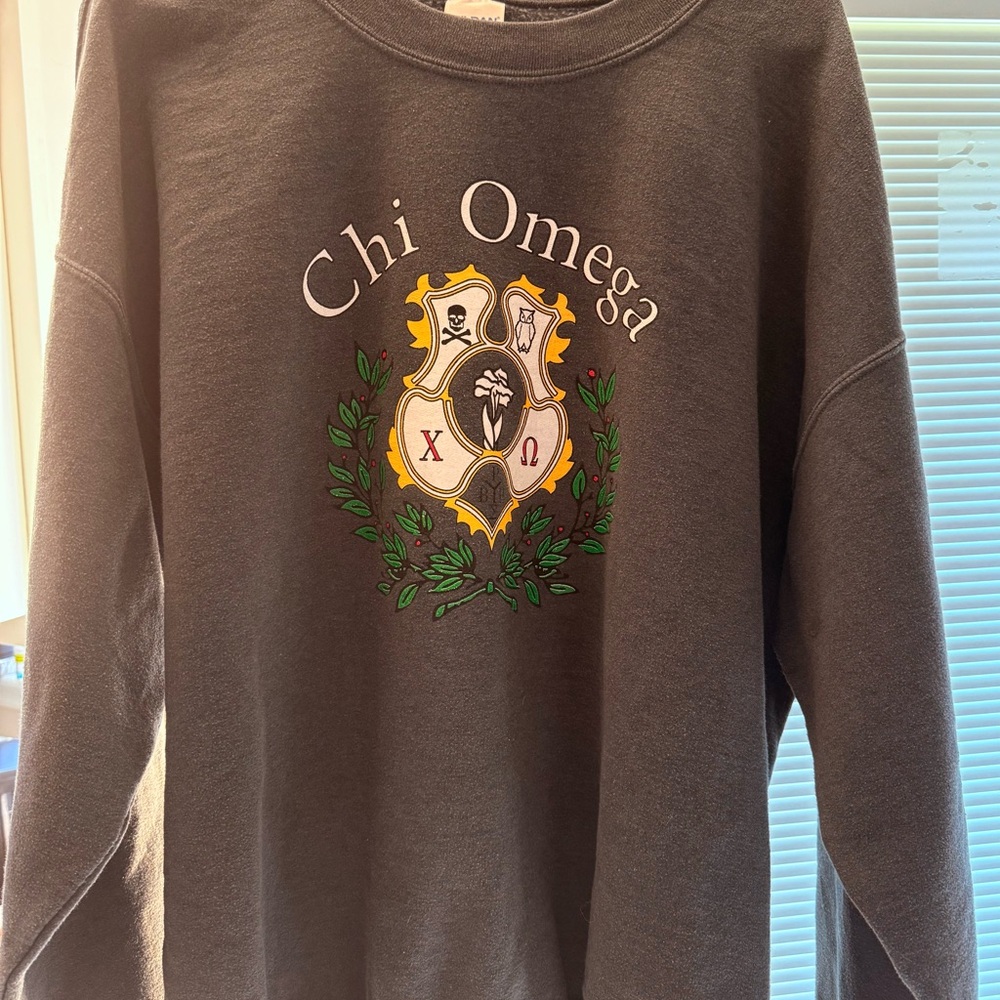 Gildan Gray Crewneck with Chi Omega Design